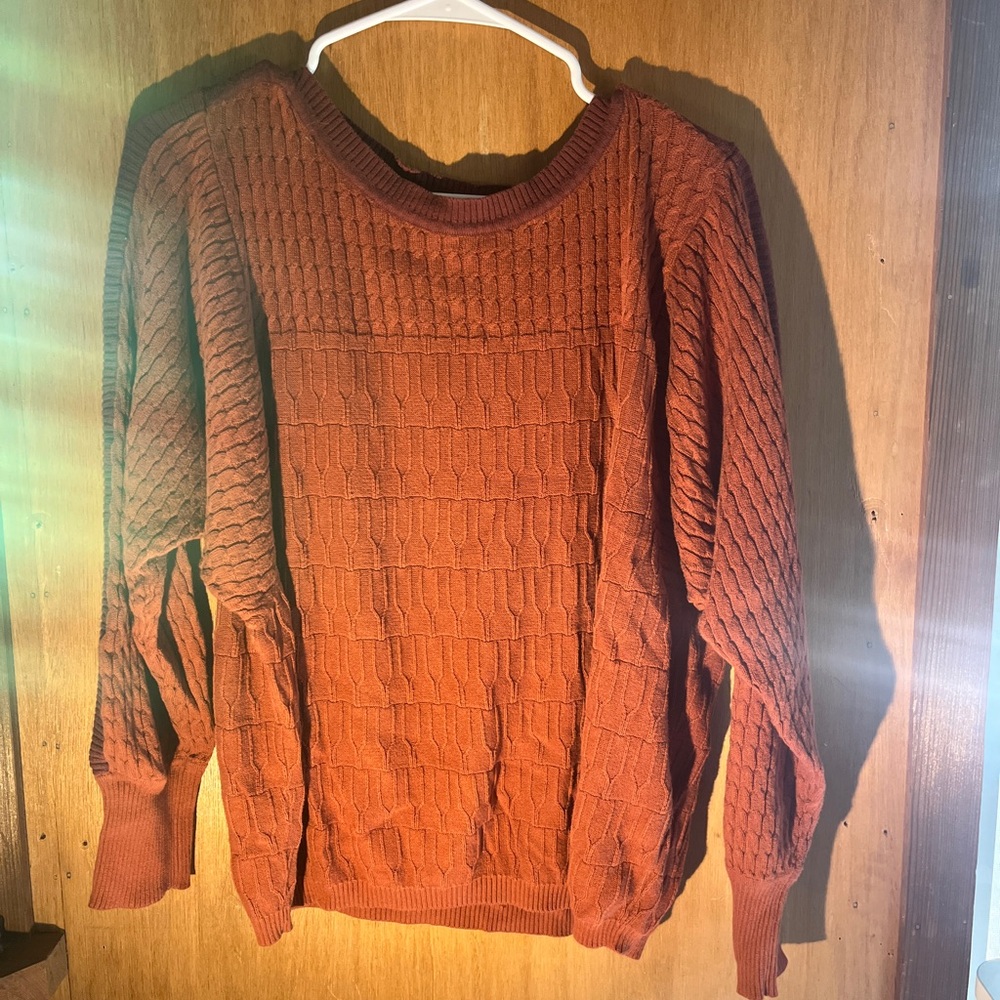 PrAna Margo Cable Knit Sweater Scoop Neck Dolman Sleeve Orange Organic Cotton S